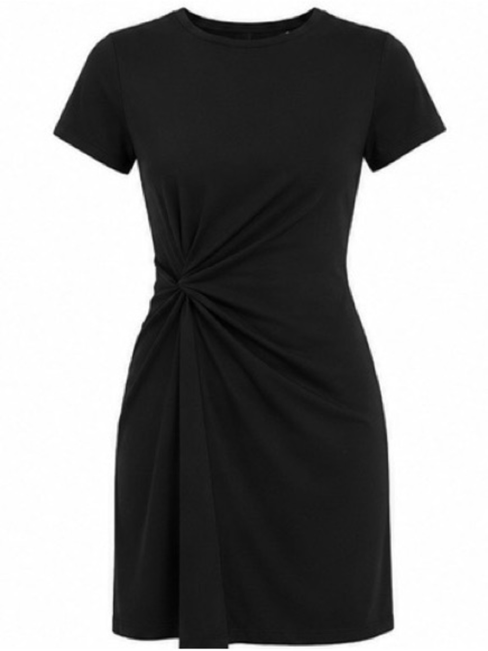 Classic Black Twist-Front Short Sleeve Dress